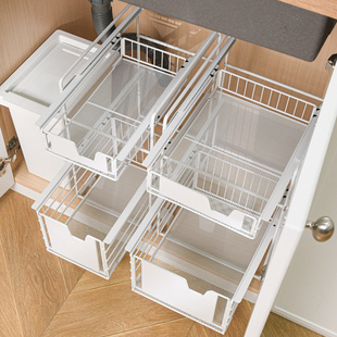 抽拉式浴室柜下水槽置物架厨房整体橱柜分层化妆室洗手台盆抽屉收