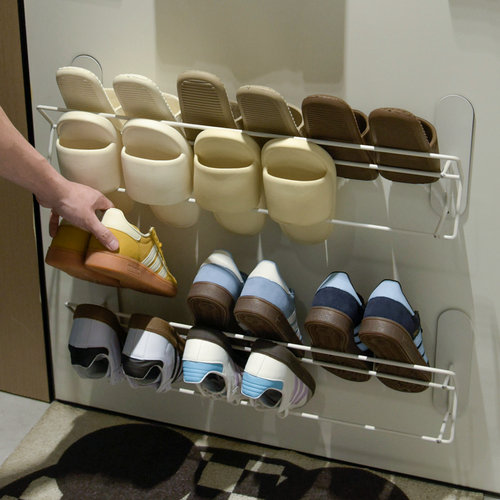 磁吸双层收纳鞋子托 托架入户门后整理支架防盗门上放拖鞋神器省