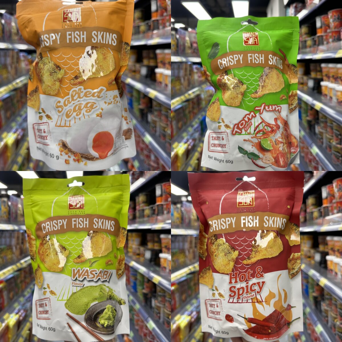 泰国进口座山鱼皮芥末咸蛋黄香辣味60g袋装巴沙鱼皮酥脆休闲零食