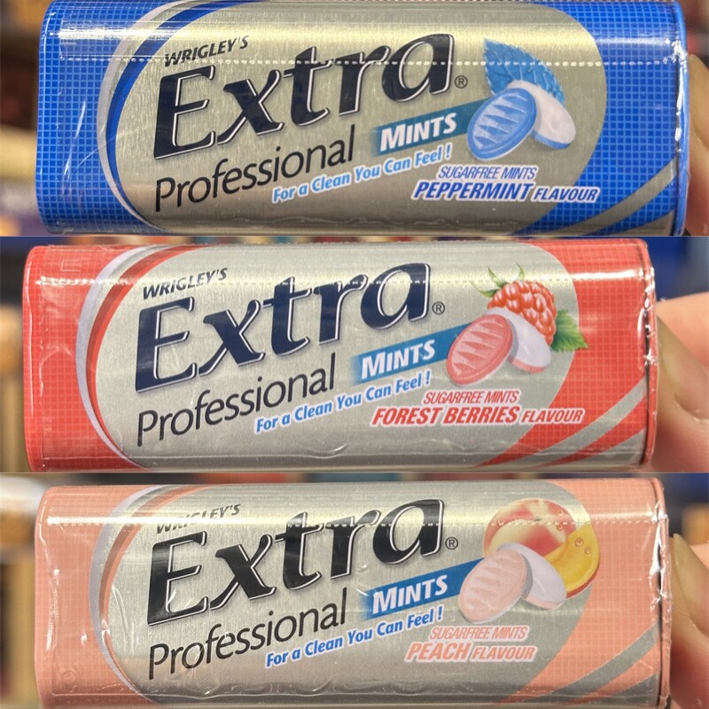香港代购进口港版EXTRA益达水蜜桃/清香野莓无糖薄荷糖铁盒装20g