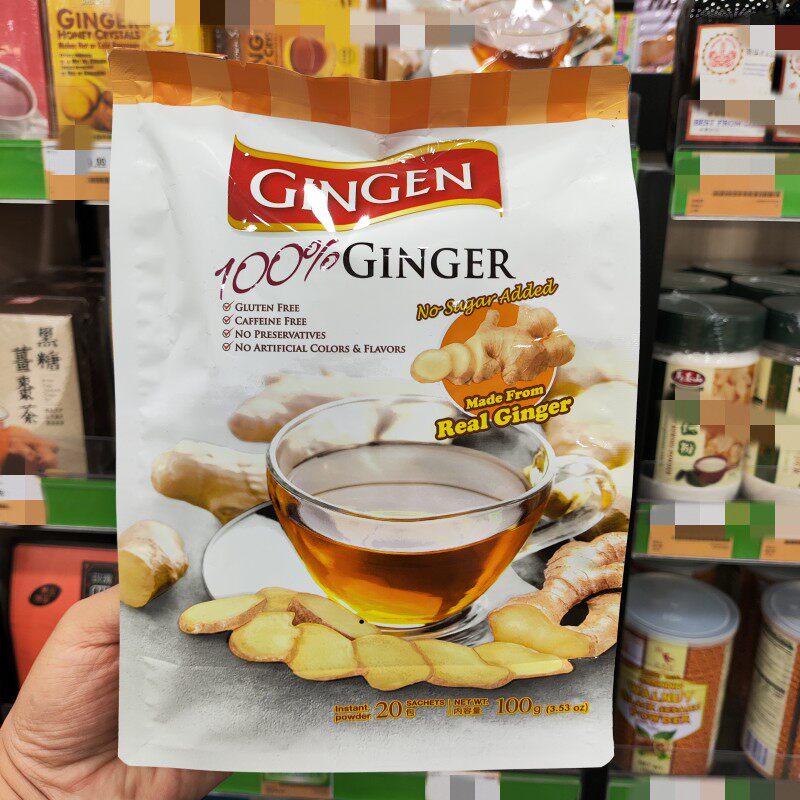 香港代购GINGEN真精牌天然无糖姜茶袋装5克*20包即冲饮暖身大姨妈