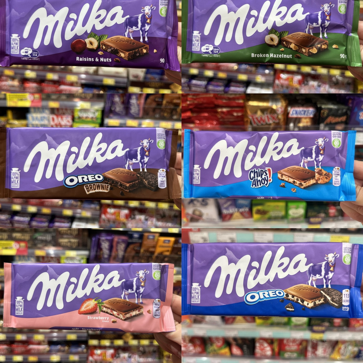 香港代购Milka提子果仁牛奶曲奇原粒榛子/布朗尼碎曲奇朱古力100g