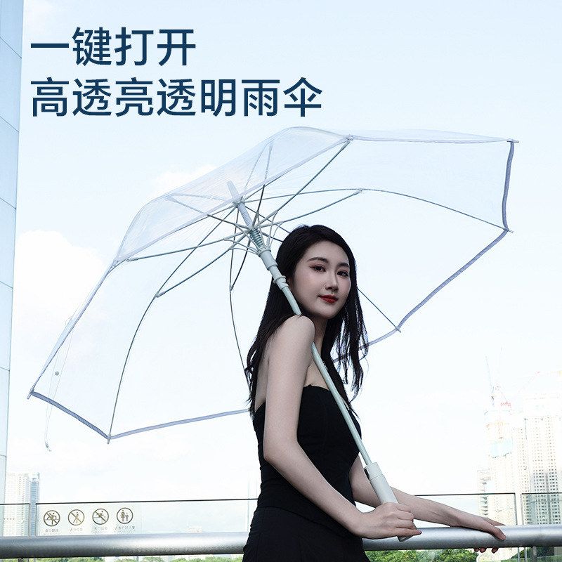 批发透明雨伞自动结实直杆长柄透明伞广告礼品白色网红高级diy