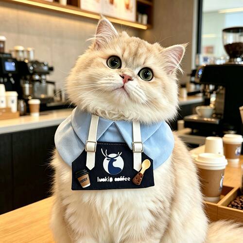 打工人猫咪围领围裙狗狗泰迪蓝色系小鹿咖啡师中小型犬背带工作服