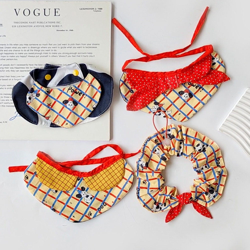宠物猫咪围脖卡通三角巾狗狗娃娃领设计围嘴中小型犬可调节围领带