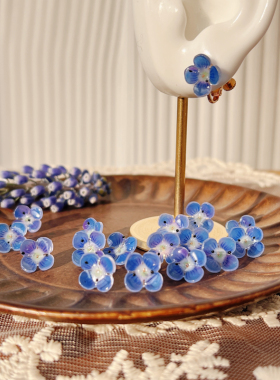 阿拉伯婆婆纳 春天蓝色小花花语健康手作花朵耳钉无耳洞螺旋耳夹