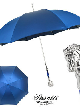 意大利Pasotti雨伞男士蓝色暗纹蓝柄马头晴雨伞自动防晒太阳伞长
