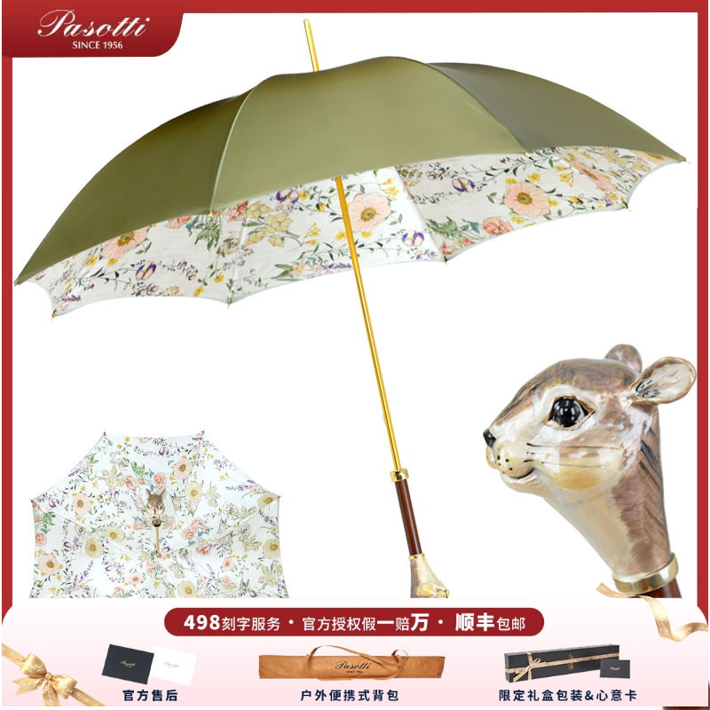 意大利松鼠彩绘晴雨伞绿伞布