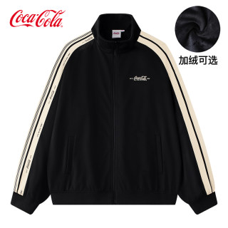 Coca-Cola/可口可乐外套男2023新款秋冬加绒加厚条纹衣服潮牌夹克