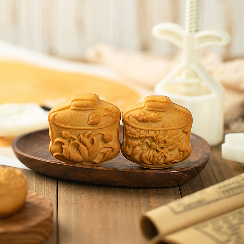 新款75克国潮龙茶杯月饼模具荷花广式绿豆糕点心下午茶手压式磨具