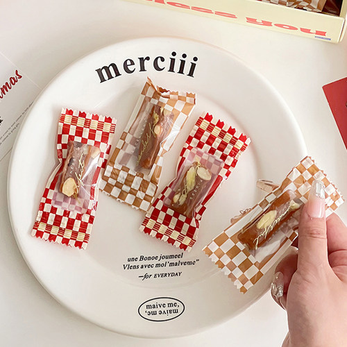 新年格纹透明糖果包装袋烘焙