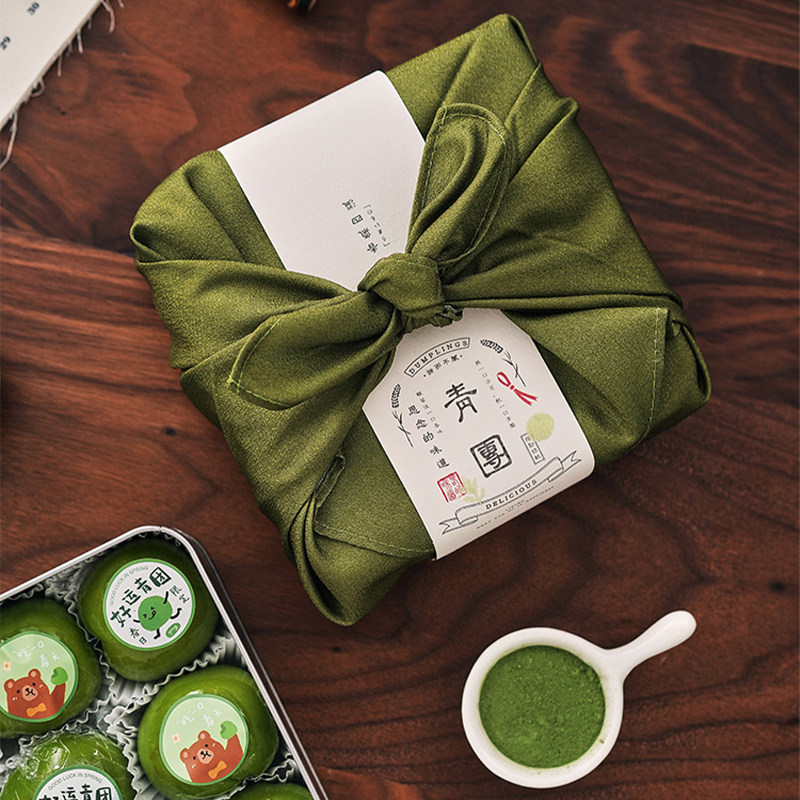 青团盒包装绿色方巾手工绿豆冰糕蛋黄酥点心礼盒丝巾搭配装饰布