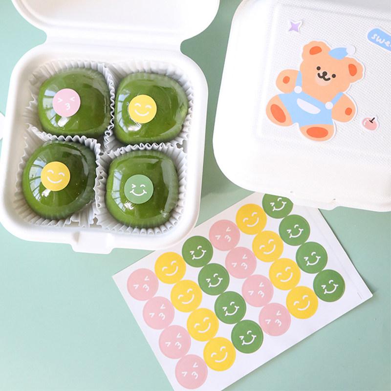 彩色圆形笑脸贴纸烘焙青团绿豆糕野餐蛋糕包装礼盒封口装饰不干胶