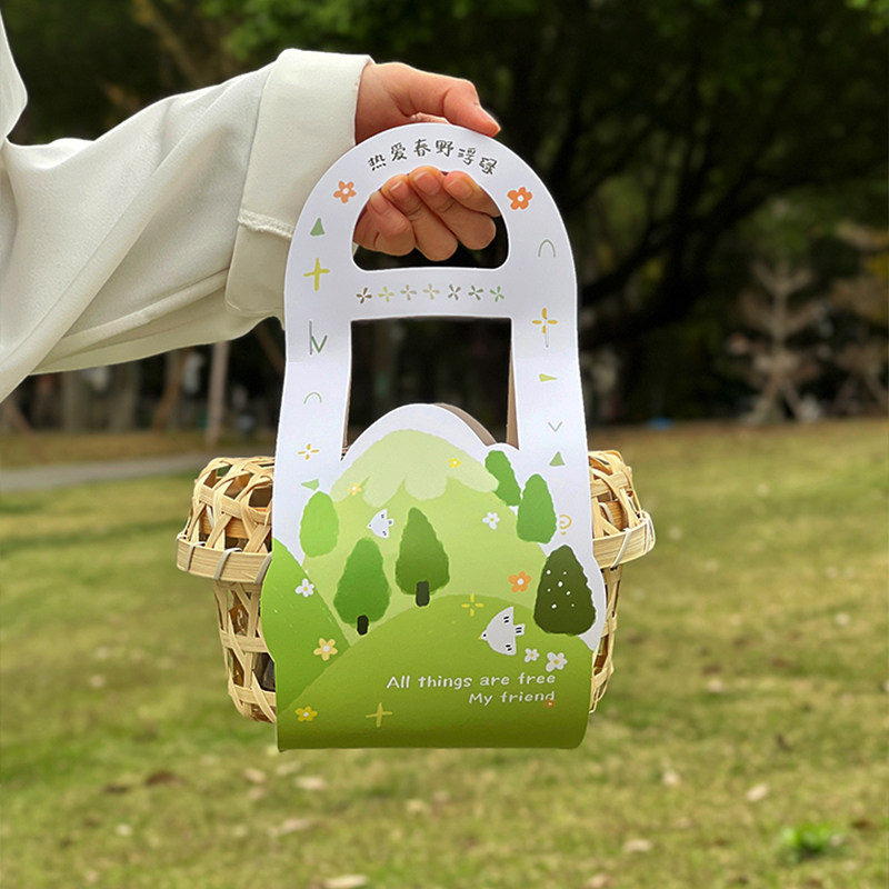 青团季新款粽子咸鸭蛋包装盒手提小竹篮绿豆糕特产伴手礼盒空盒子