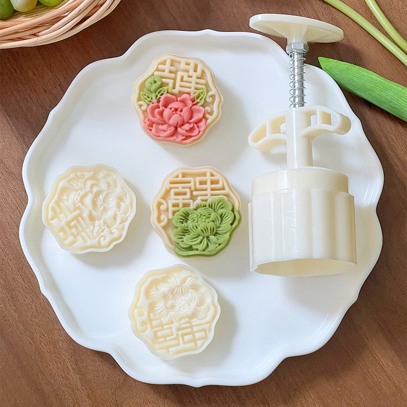 新款75克国风富贵吉祥模具中秋月饼模绿豆糕点心下午茶点馒头磨具