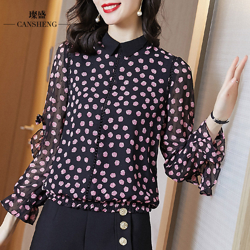 欧货碎花雪纺衫女优雅初秋洋气上衣女设计感小众遮肚子显瘦女人味