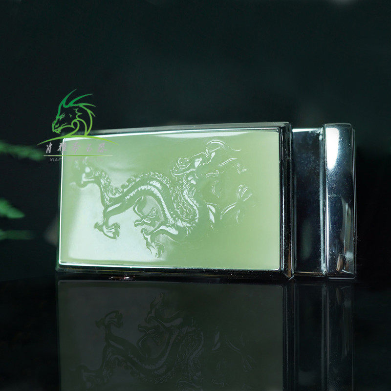 XIAO YAZHAI 천연 HETIAN 옥 녹색과 흰색 옥 조디악 드래곤 벨트 버클 남자 설탕 백옥 상감 자동 버클 벨트 버클