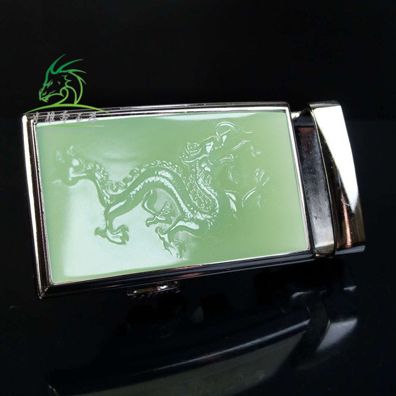 XIAO YAZHAI 천연 HETIAN 옥 녹색과 흰색 옥 조디악 드래곤 벨트 버클 남자 설탕 백옥 상감 자동 버클 벨트 버클