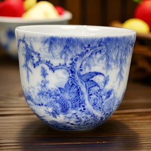 正兮堂 景德镇九段烧 九段妙手 手绘青花公鸡茶杯功夫茶具主人杯