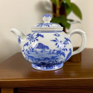 茶壶工夫茶具 手绘青花安居乐业壶 正兮堂 景德镇小雅青花