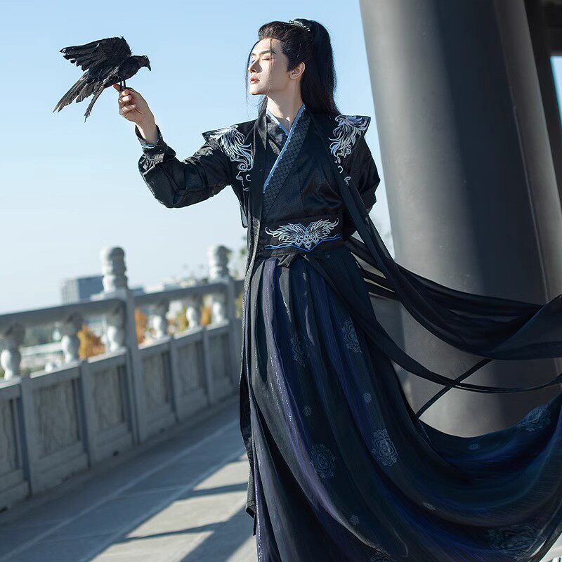 원래 노래로 만든 HANFU 남자의 슈퍼 멋진 망토 일일 롤 플레잉 스크립트 킬러 COS 의류 의상 정장