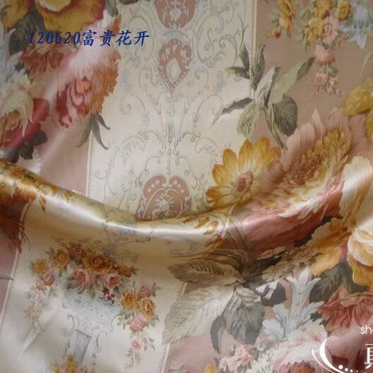 新品真丝布料100桑蚕丝高档 印花汉服床品面料面料子富贵花开