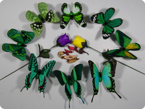 绿色仿真缎绸商场橱柜装饰蝴蝶 园林绿植造境收藏品磁性冰箱贴