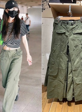 03.02新品 Bm 元 小红薯Bao款~美式辣妹低腰工装裤宽松直筒牛仔裤