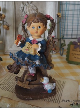 外贸做旧骑木马辫子蓬蓬裙摆件