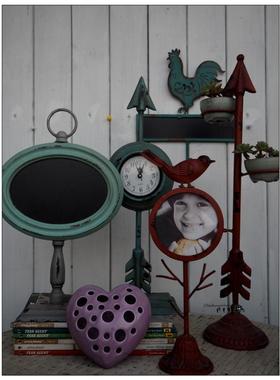 美式风复古做旧座钟留言板摆件