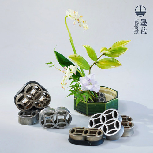 石崎胜日本进口日式插花七宝花留剑山插花器 不锈钢花道插花工具