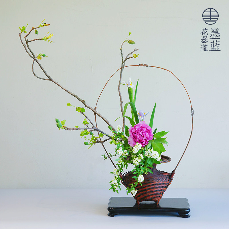 日本进口全新手工竹编花篮大 竹制花器插花 客厅桌面古典装饰摆件