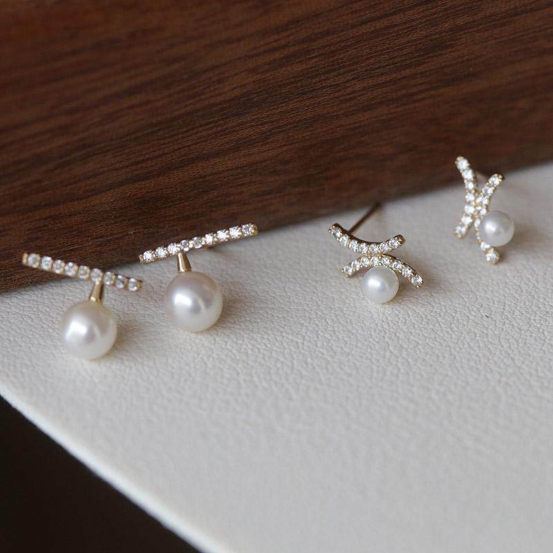 白小C黄金10k/14k金首饰耳环 精致小巧满钻镶嵌珍珠吊坠耳钉女