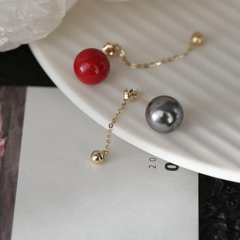 法式高级秋冬珍珠流苏10K金耳钉