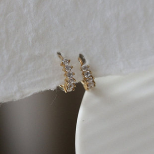白小C韩国黄金10K14k金耳钉首饰 精致闪耀排钻满钻镶嵌耳环耳扣女