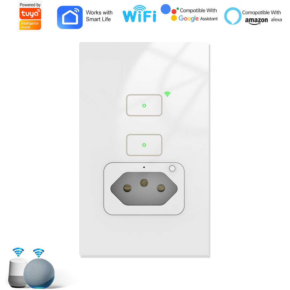 涂鸦WiFi插座巴西规智能开关智能插座两开一插计量APP远程Alexa