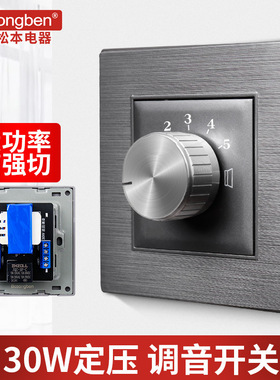 86型灰色拉丝定压喇叭调节音乐音量控制器30W大功率旋钮调音开关