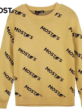 MOST漠士男装黄色品牌字母圆领线衫S83119119