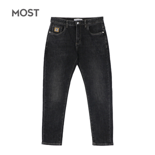 MOST男装黑灰色微弹牛仔裤男直筒刺绣修身休闲裤子C107203026