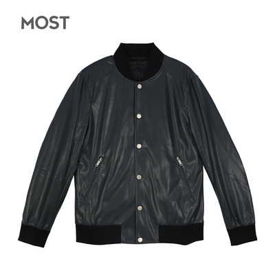 MOST男装棒球领皮衣韩版潮流修身青年帅气皮夹克C107104012