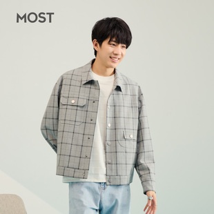 MOST/姆氏德男装韩版男士灰格子工装夹克休闲翻领外套C201104003