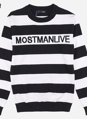 most漠士男装圆领条纹休闲长袖针织衫线毛衫S81119001