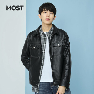 MOST/姆氏德男装翻领潮流PU皮春秋短款夹克明线外套C201104004