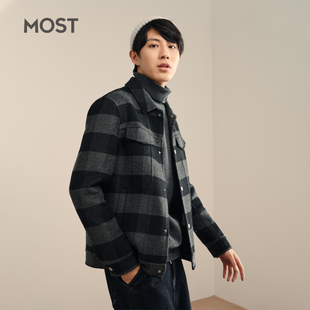 MOST男装双面羊毛夹克男士韩版修身短款格子休闲外套C108104015