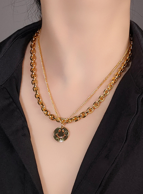 笑脸吊坠双层项链女欧美风锁骨链