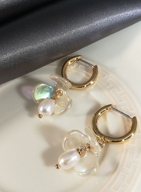 特价清 甜美气质淡水珍珠树脂铃兰白色花朵耳环女欧美设计感耳饰