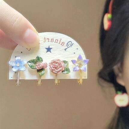 采薇 温柔的花卉小耳夹四件套 蔬菜水果耳饰 可爱多巴胺