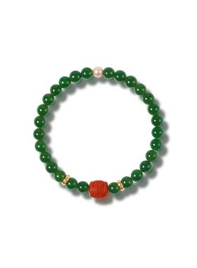 现货天然巴基斯坦和田碧玉手串女S925银镀金珍珠6mm南红手链工厂