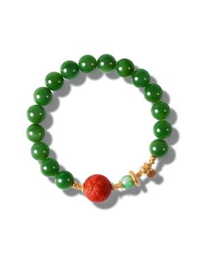 现货天然和田碧玉手串女款S925银镀18K金南红9mm圆珠手链源头工厂