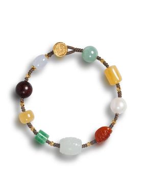 天然青海和田玉手串女南红蜜蜡小叶紫檀翡翠纯银镀金编织绳手链